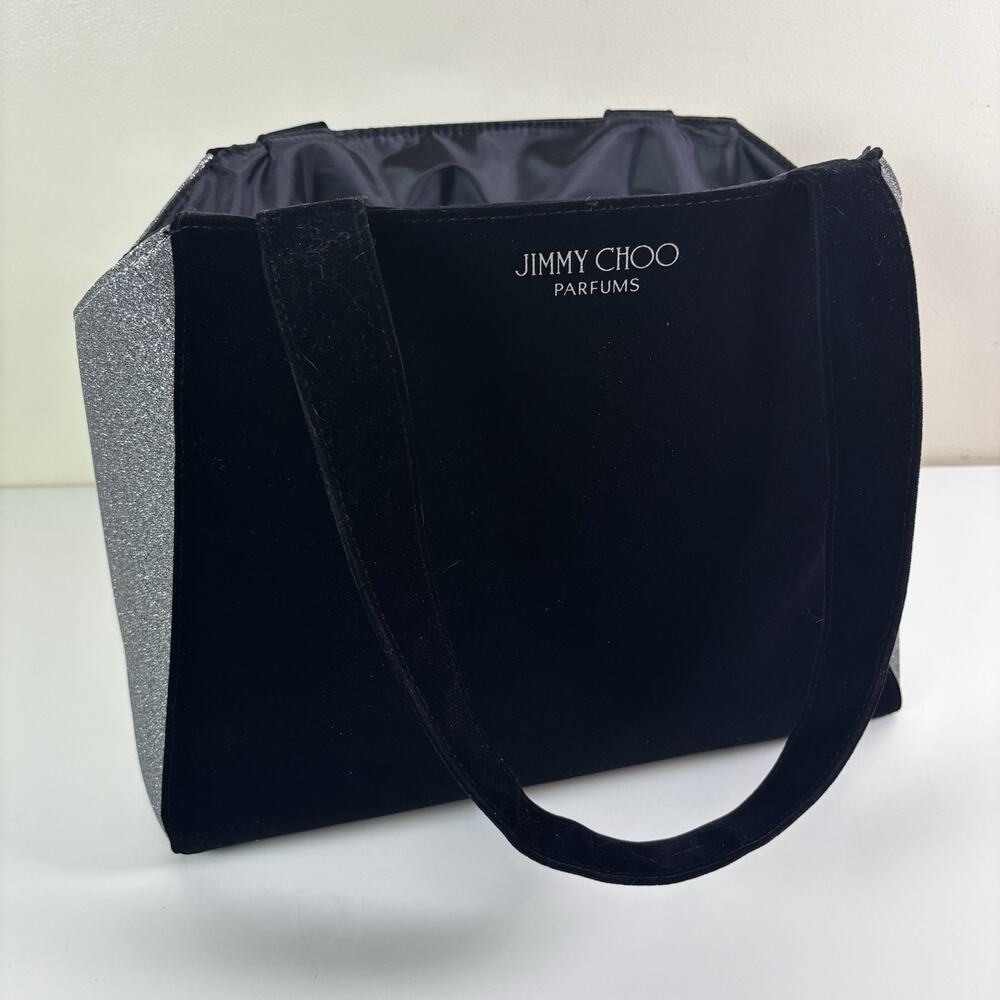 Jimmy Choo Parfums Tote Bag Black Velvet Silver Glitter Gift Bag Shoulder Strap